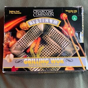 NIB Charcoal Companion Platinum Grilling Wok. Stainless Steel. 11 1/2” x 11 1/2”